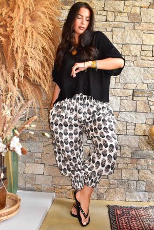 Daughter Of Ibiza Indira Shirring Cuff Pant Black & Earth 